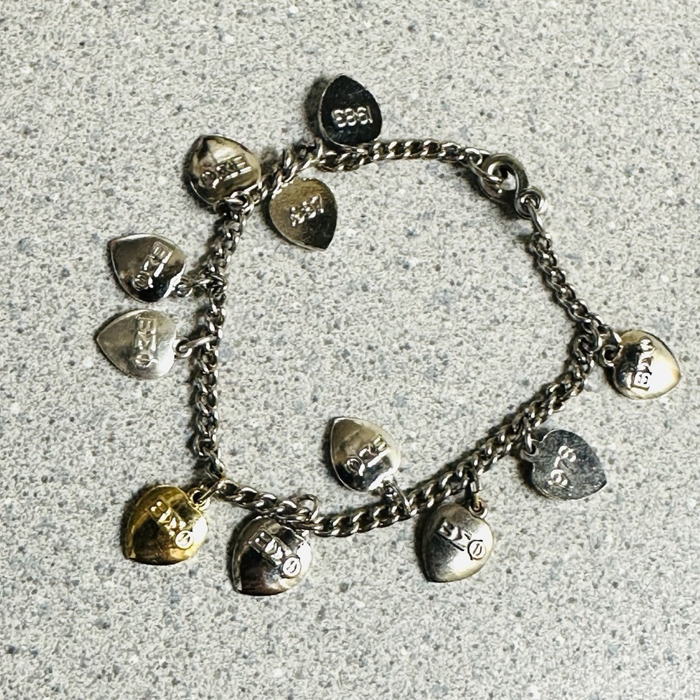 1957-1991 Beta Sigma Phi Sterling Hearts Charm 7 Inches Bracelet 17.5 Grams
